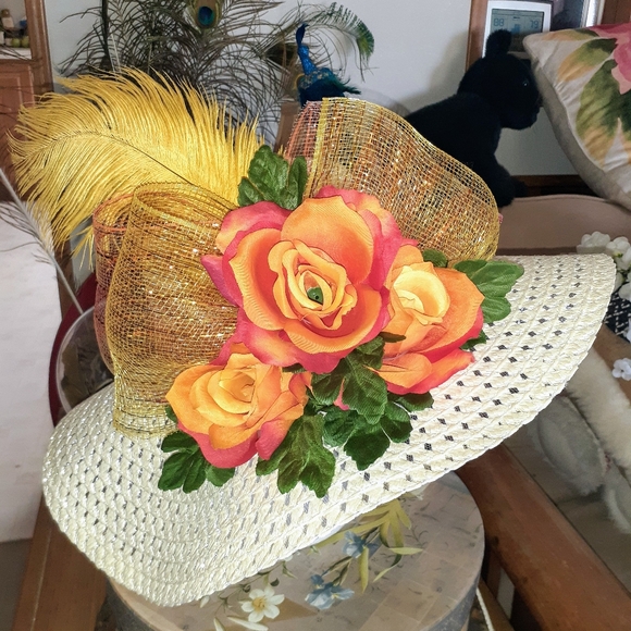 GROOVY GLAM Tropicana Sunset Roses Handmade Original Kentucky Derby Fancy Hat main image 7